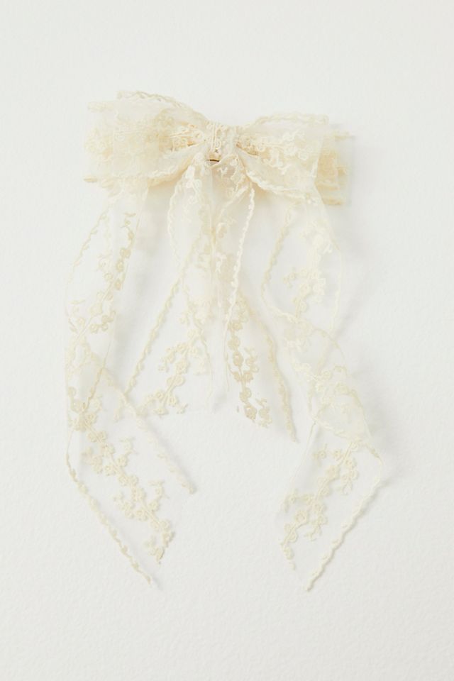 Free People White Lace Hair Bow White Lace Bridal Hair Bow, Vintage Wedding Hair Clip, Gift  main image 2