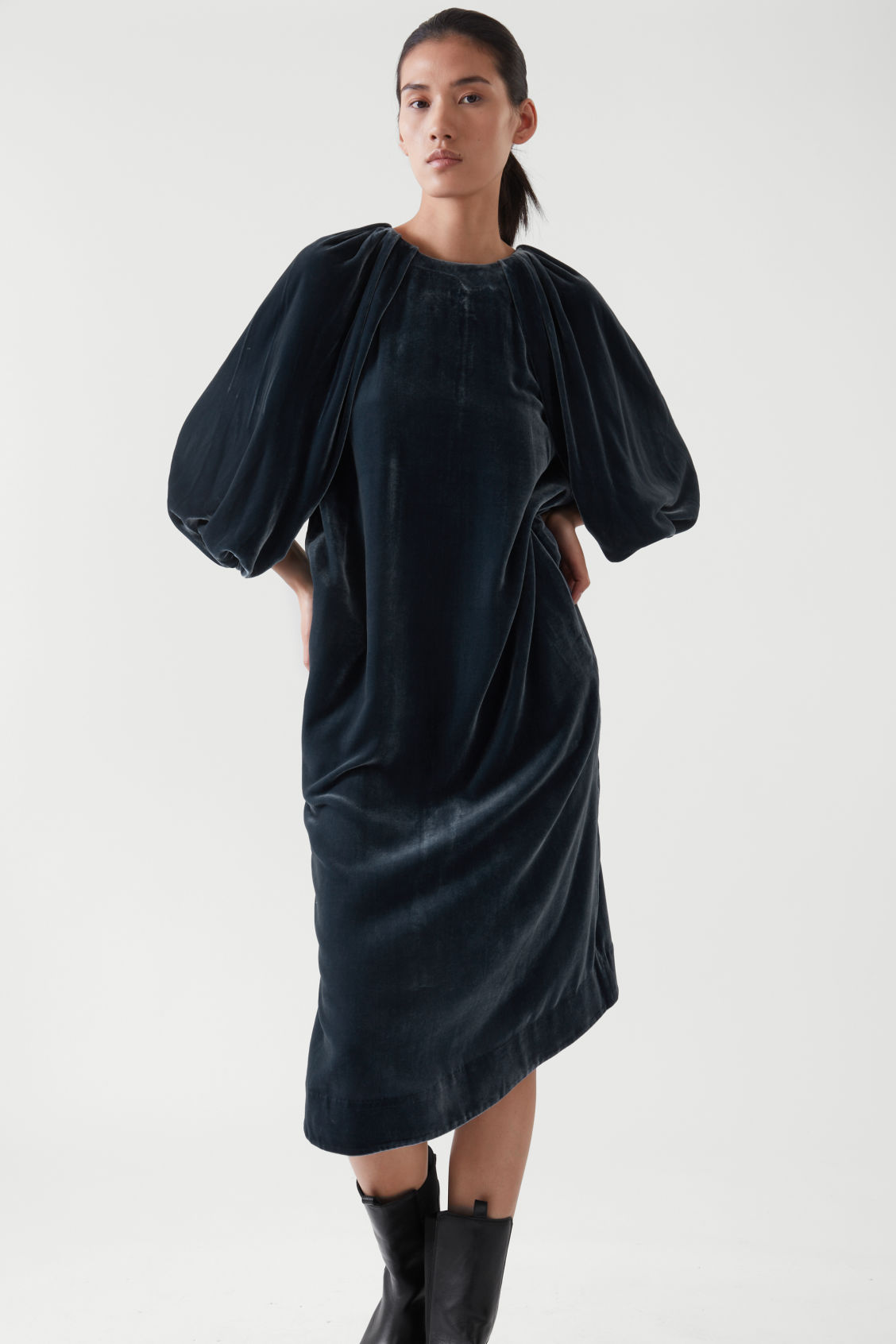 COS Silk Velvet Puff Sleeve Dress