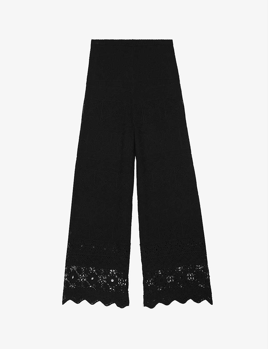 MAJE Pila High-Rise Straight Leg Woven Trousers in NOIRGRIS