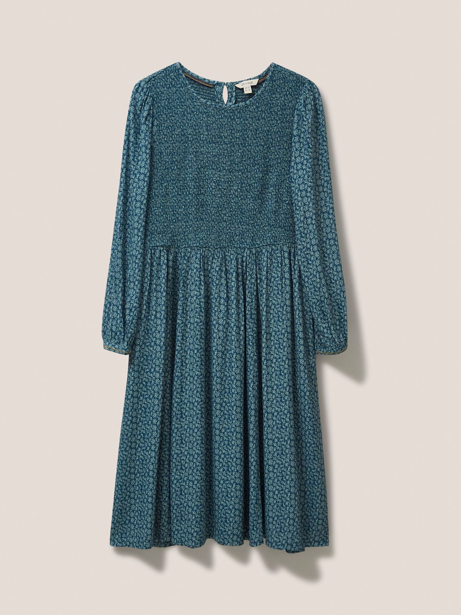 WHITE STUFF Aneth Leaf Print Midi Shirred Dress | endource