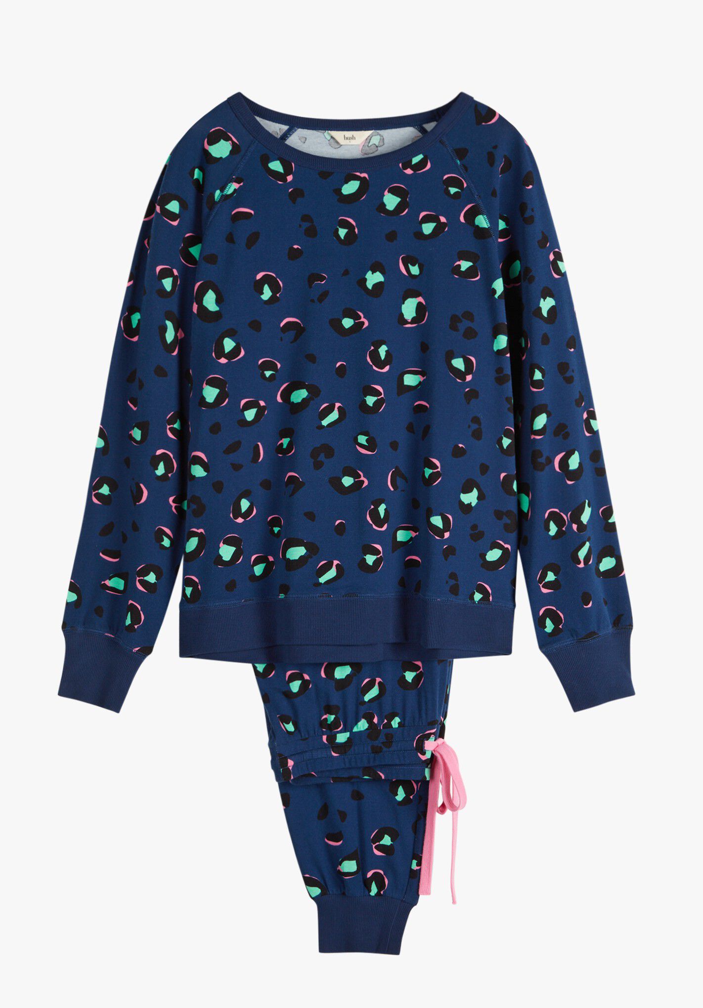 HUSH Joey Printed Pyjamas in Big Leopard Blue/Mint/Pink | endource