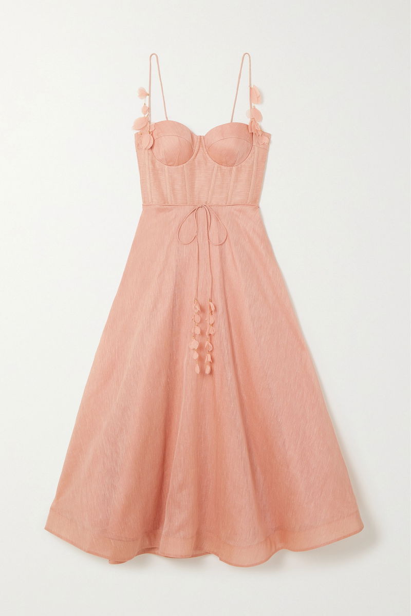 ZIMMERMANN Wonderland Appliqud Linen And Silk-Blend Midi Dress | endource