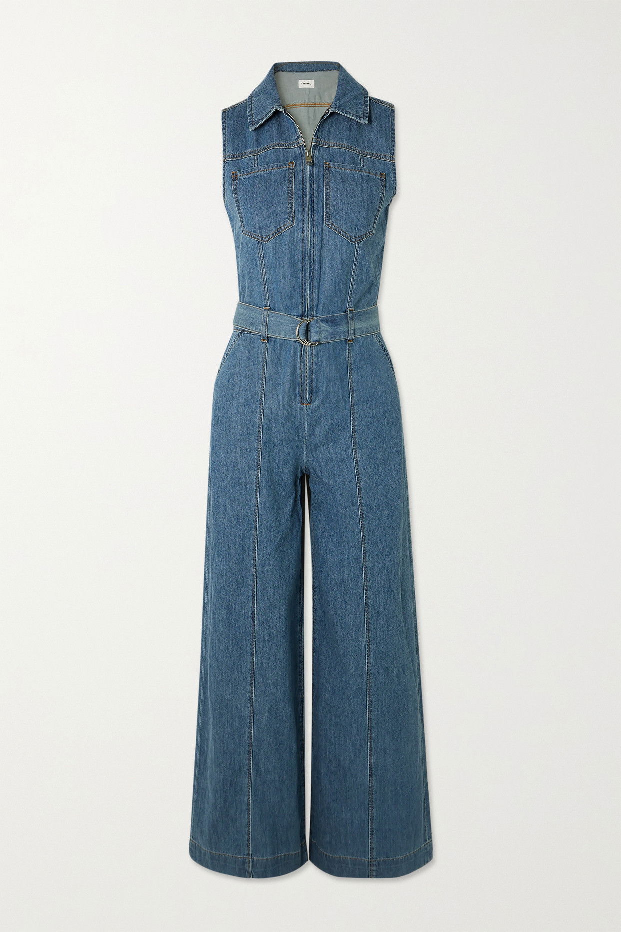 Denim Belted Distressed Jumpsuit main image 1