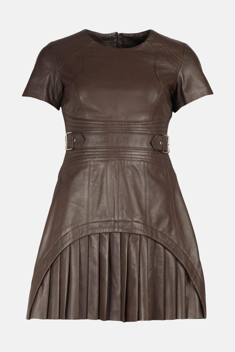 knee length dresses for ladies Tube Top Pleated Leather Dress