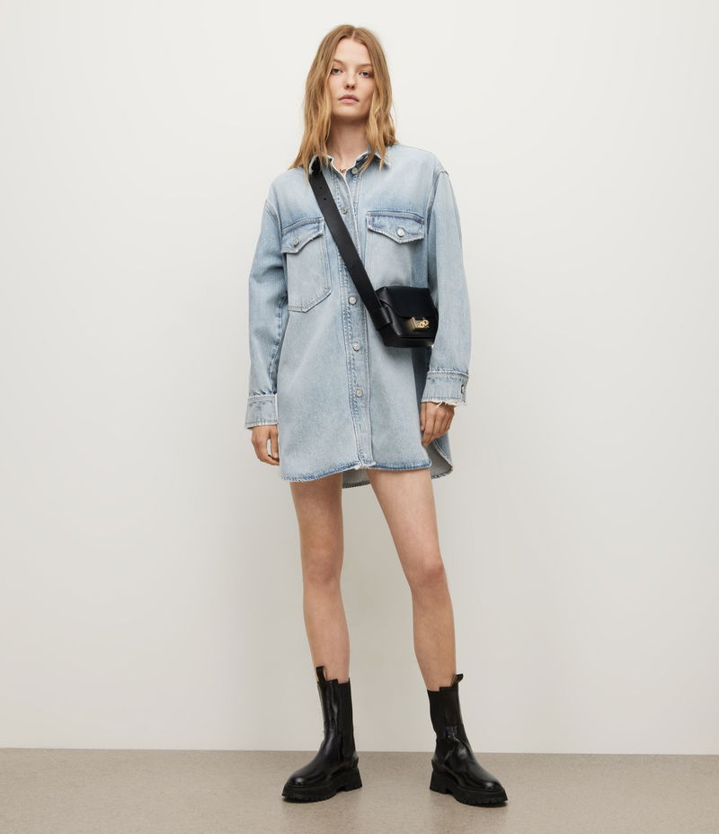 denim shacket dress Allsaints Faye Oversized Denim Shacket Dress In Blue - 20% Off