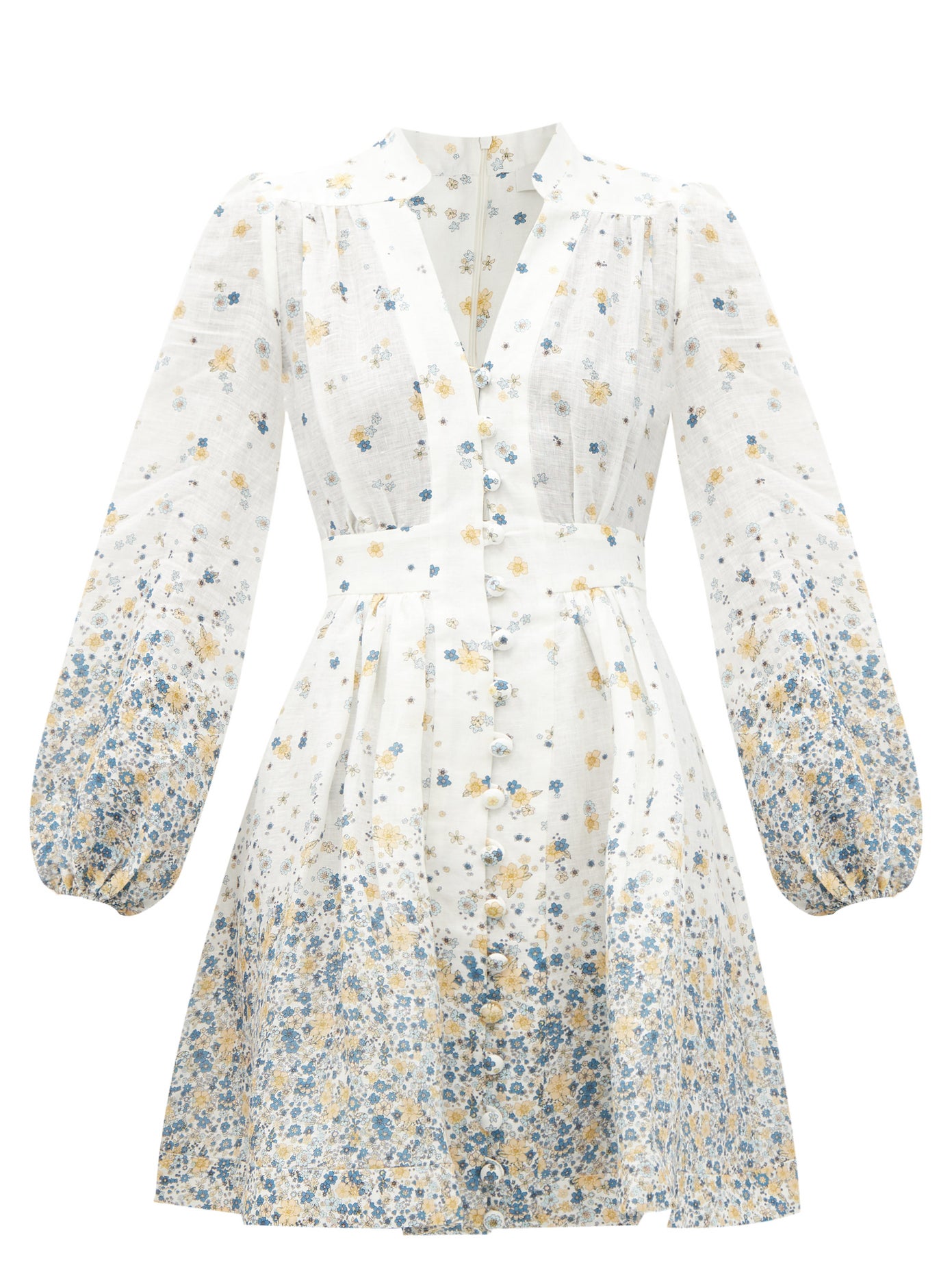 ZIMMERMANN Carnaby Floral-Print V-Neck Linen Mini Dress | endource ZIMMERMANN Carnaby Floral-Print V-Neck Linen Mini Dress | endource