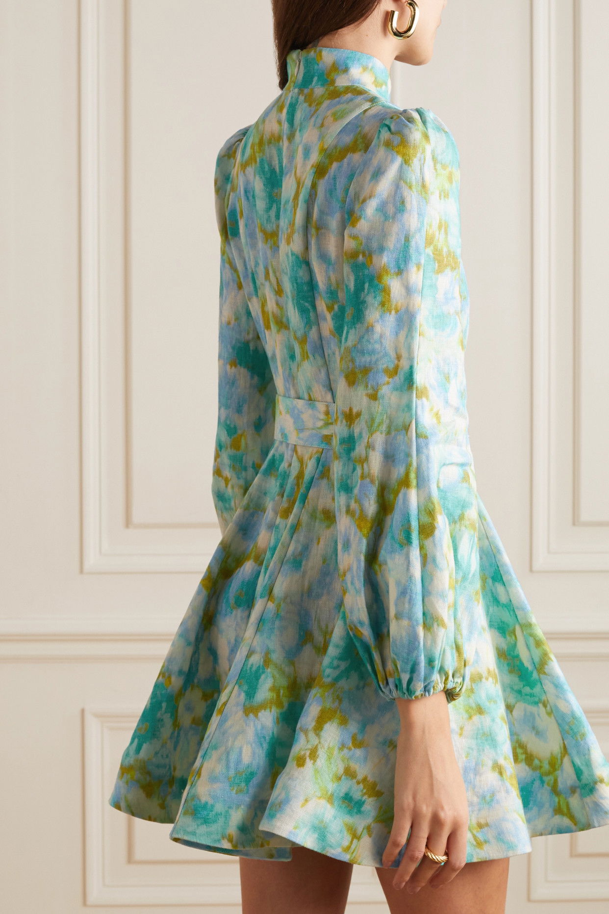 ZIMMERMANN High Tide Belted Floral-Print Linen Mini Dress | endource