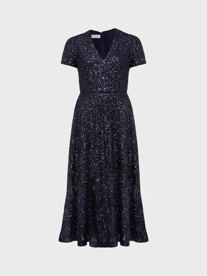 Petite Velvet Sequin Bandeau Woven Midi Dress