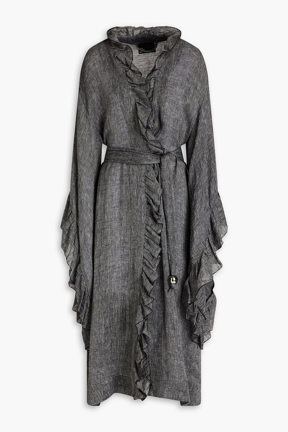 LISA MARIE FERNANDEZ Anita Ruffled Linen-Blend Robe in Black