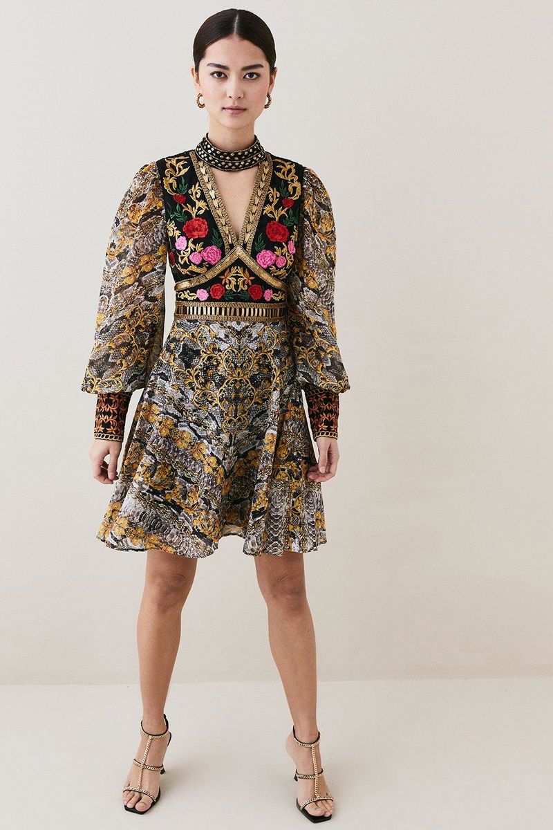 KAREN MILLEN Petite Baroque Embroidered & Bead Mini Dress | endource