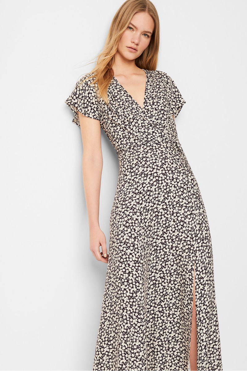 FRENCH CONNECTION Aubi Rayon V Neck Maxi Dress in Utility Blue/Classic ... image.