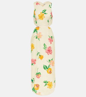 FAITHFULL THE BRAND Tayari Cutout Shirred Linen Midi Dress in