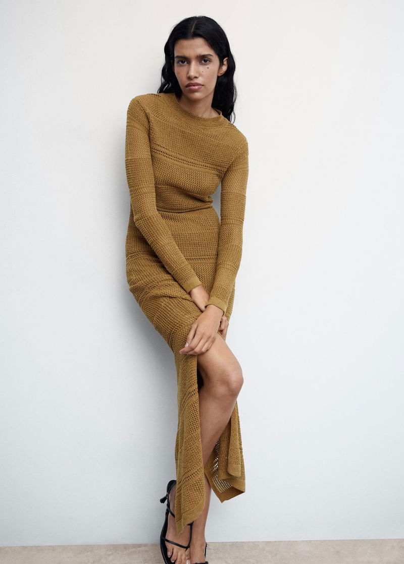 mango openwork knitted dress with opening NWT Mango MNG Mock Neck Midi Knit Openwork