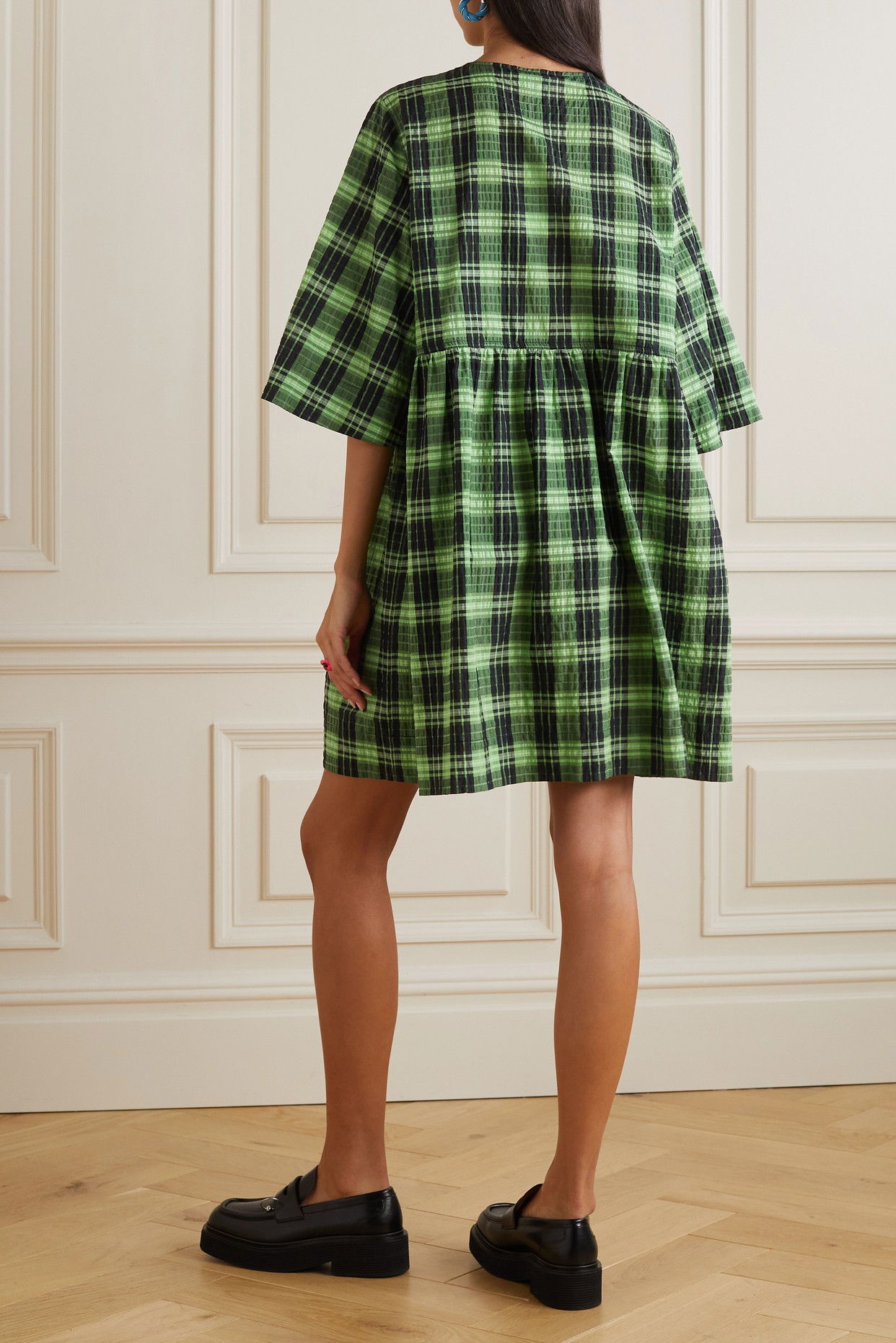 ganni seersucker dress green 40% off Checked Organic Garmentory ganni