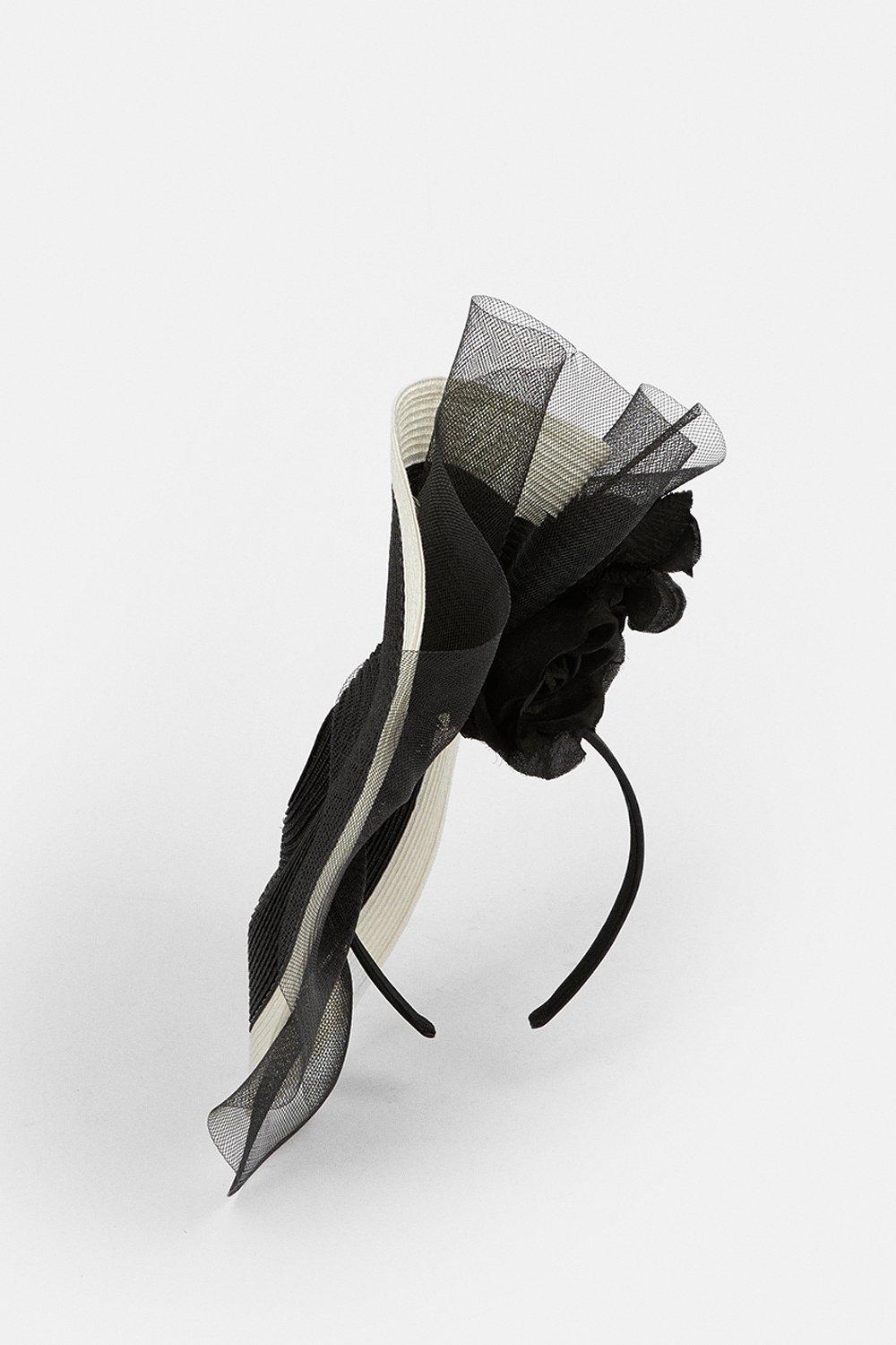 KAREN MILLEN Flower & Frill Detail Headband Fascinator in Black Endource