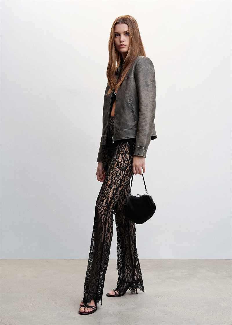 MANGO Lace Trousers in Black