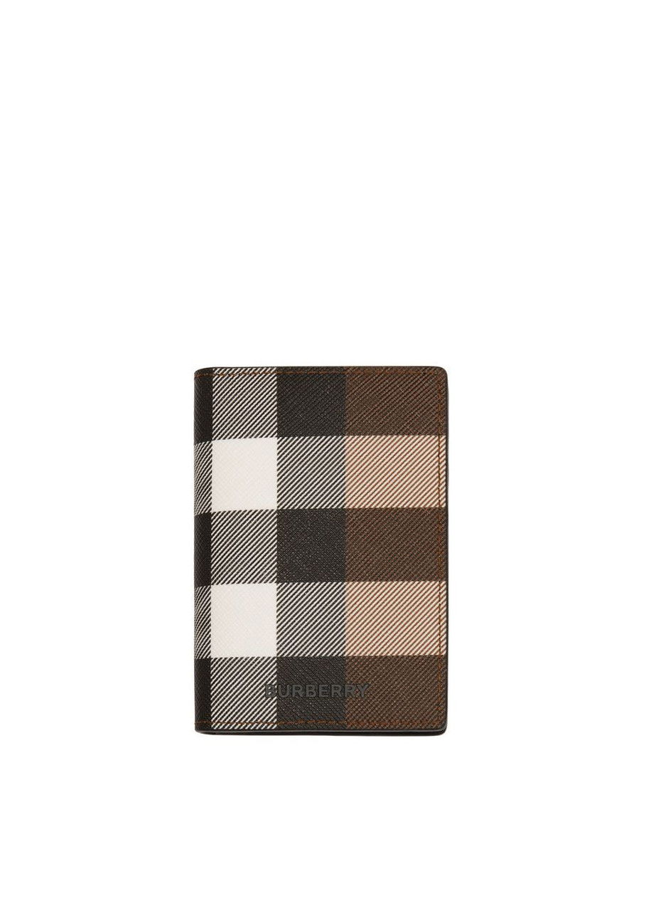 Burberry Check And Leather Folding Card Case 