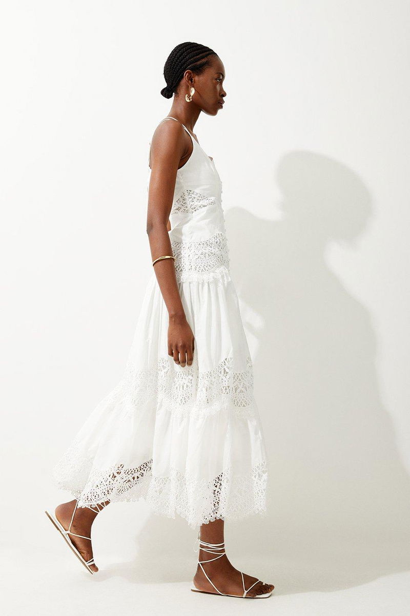 KAREN MILLEN Cotton Poplin Lace Insert Woven Maxi Dress | endource KAREN MILLEN Cotton Poplin Lace Insert Woven Maxi Dress | endource