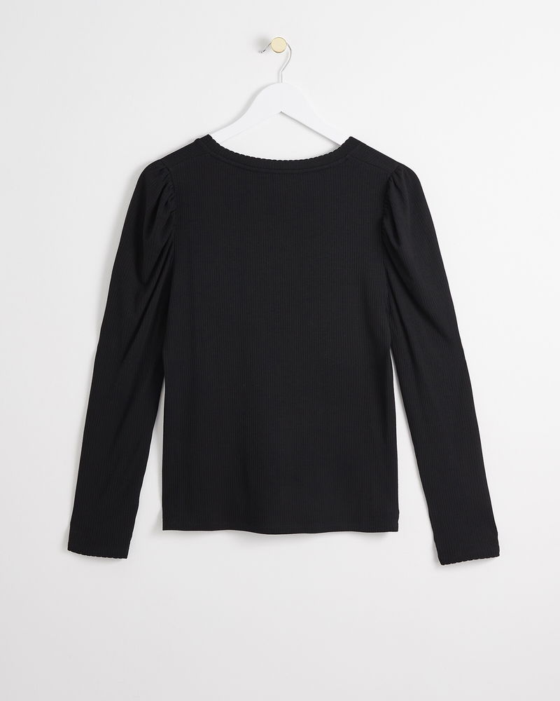 Long-sleeved Jersey Top - Black - Ladies