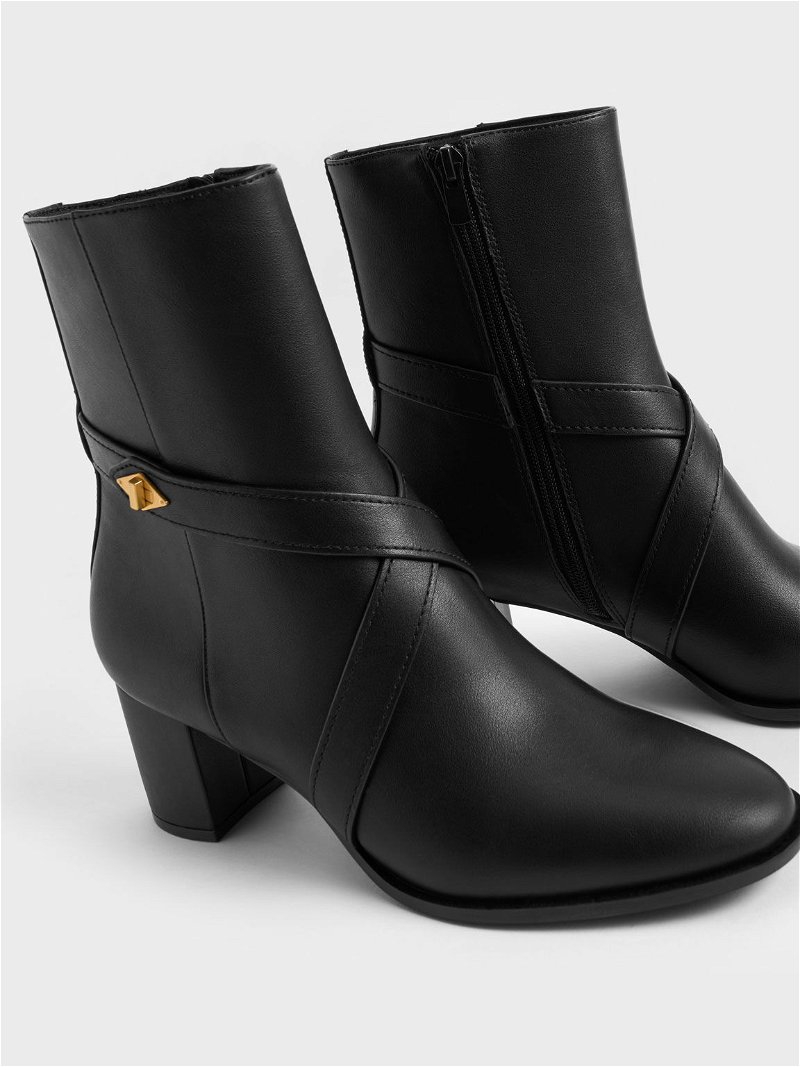 CHARLES & KEITH Metallic Accent Crossover Ankle Boots in Black