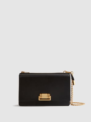 Perrie Chain Leather Crossbody Bag, Black