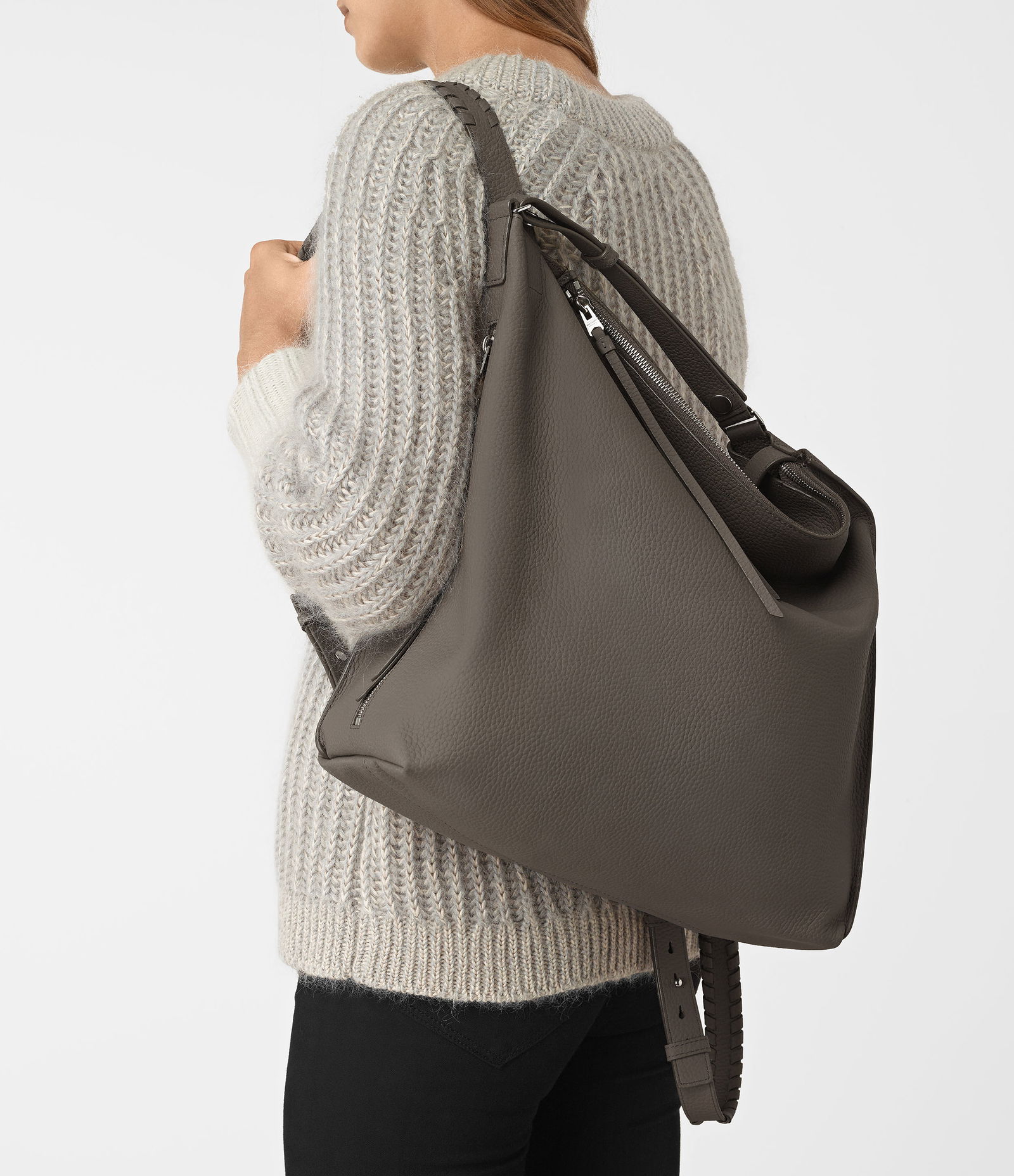 All Saints Taupe Grey Kita Large Leather Backpack with Carry Handle ALLSAINTS Kita Backpack | endource main image 3
