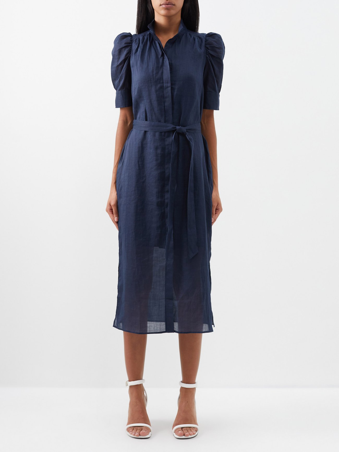 frame a line shirt dress Frame Ramie Midi Shirt Dress In Navy - 55% Off