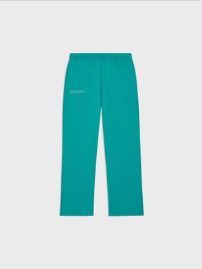 Teal PANGAIA wide-leg sweatpants with a subtle logo.