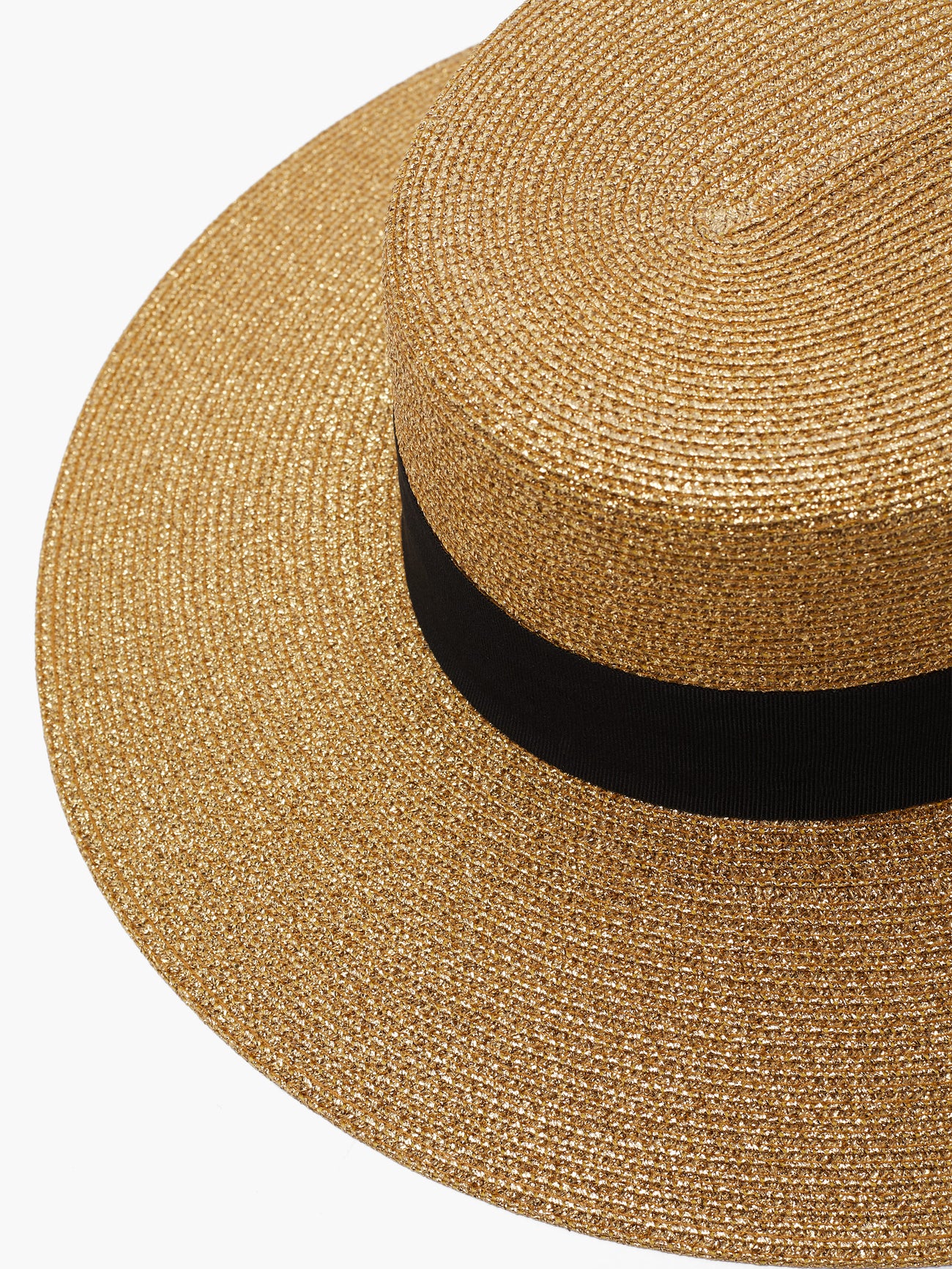 Gucci Straw Boater Hat in Natural Straw with Black Ribbon and Bee Motif Gucci Gold Metallic Straw Boater Hat Wide Brim Black  main image 2