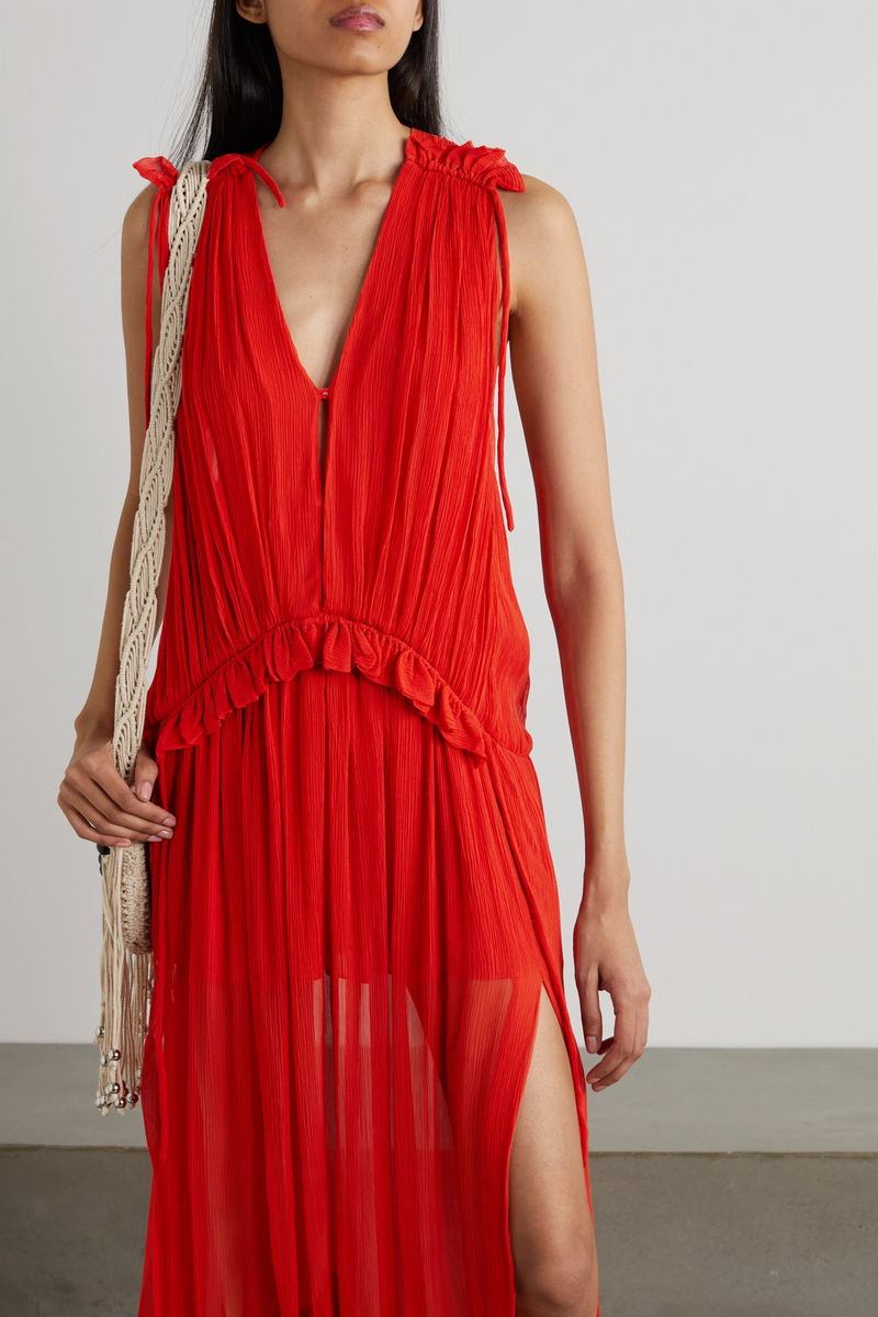 ISABEL MARANT Alsaw Ruffled Pleated Silk-Crepon Maxi Dress | endource