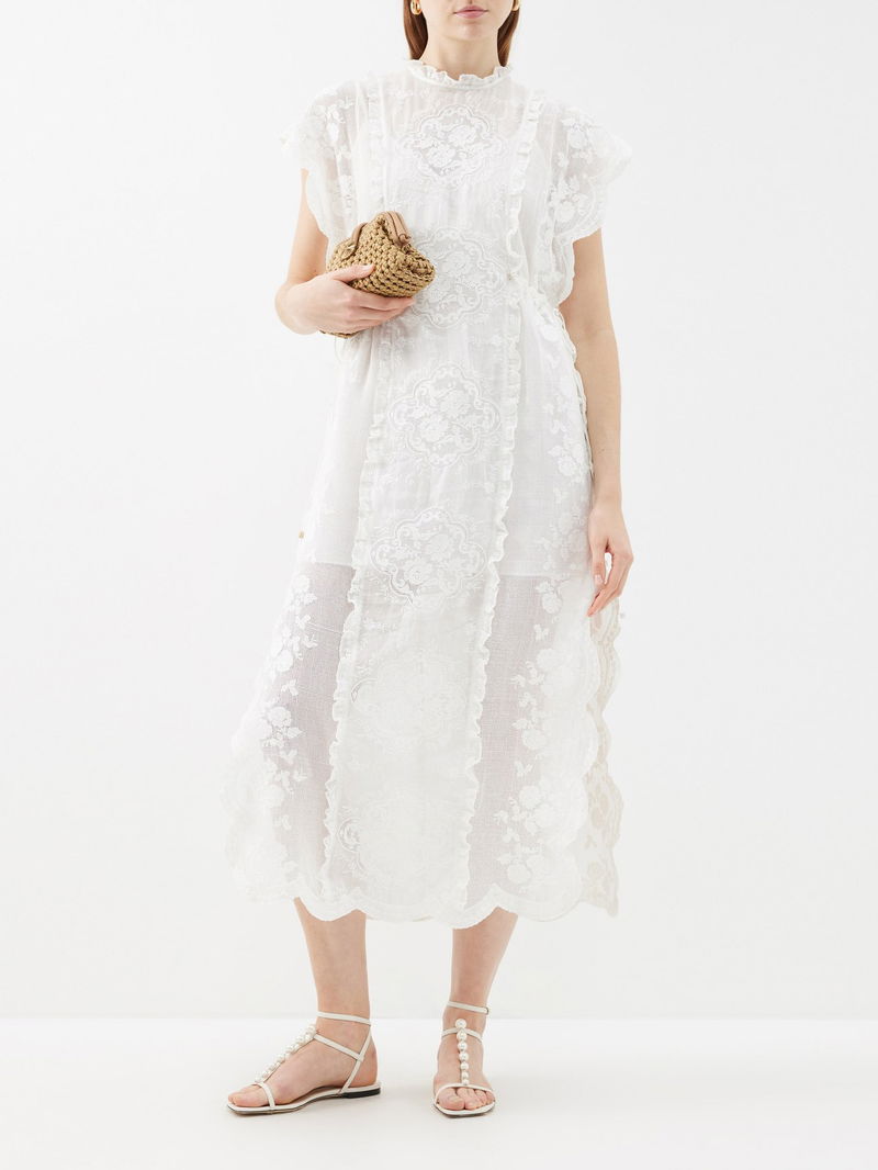 ZIMMERMANN Alight Drawstring-Waist Lace Midi Dress | endource