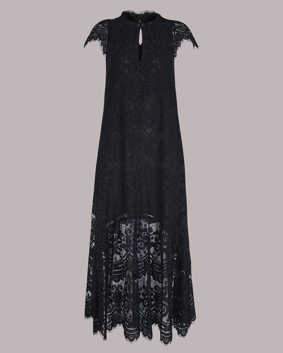 WHISTLES Lace Detail Trapeze Dress in Black Endource