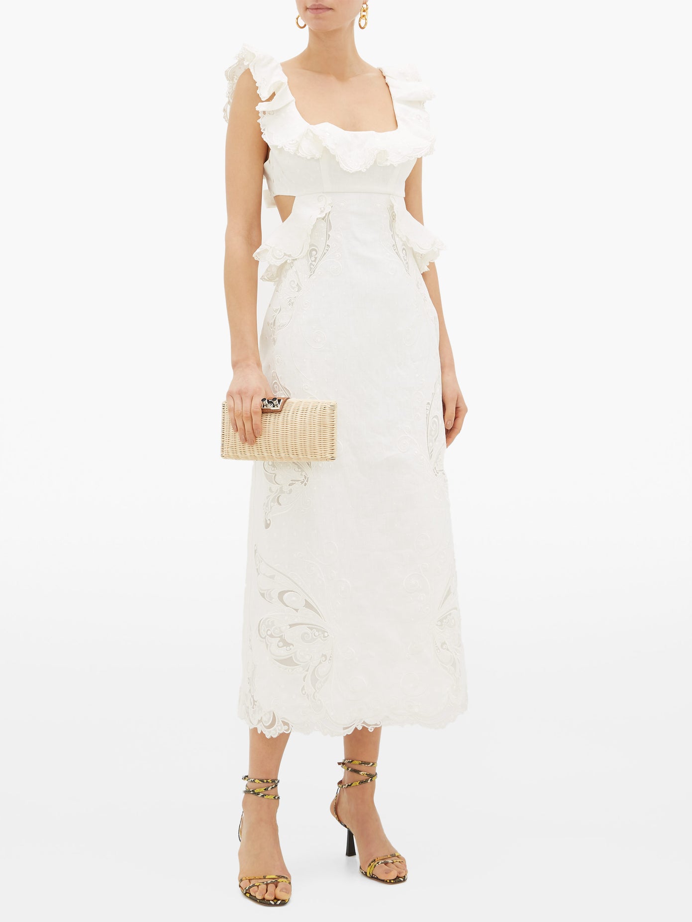 knee length dresses for ladies Zimmermann Super Eight Frilled Midi Dress – Rent For An Event main image 1