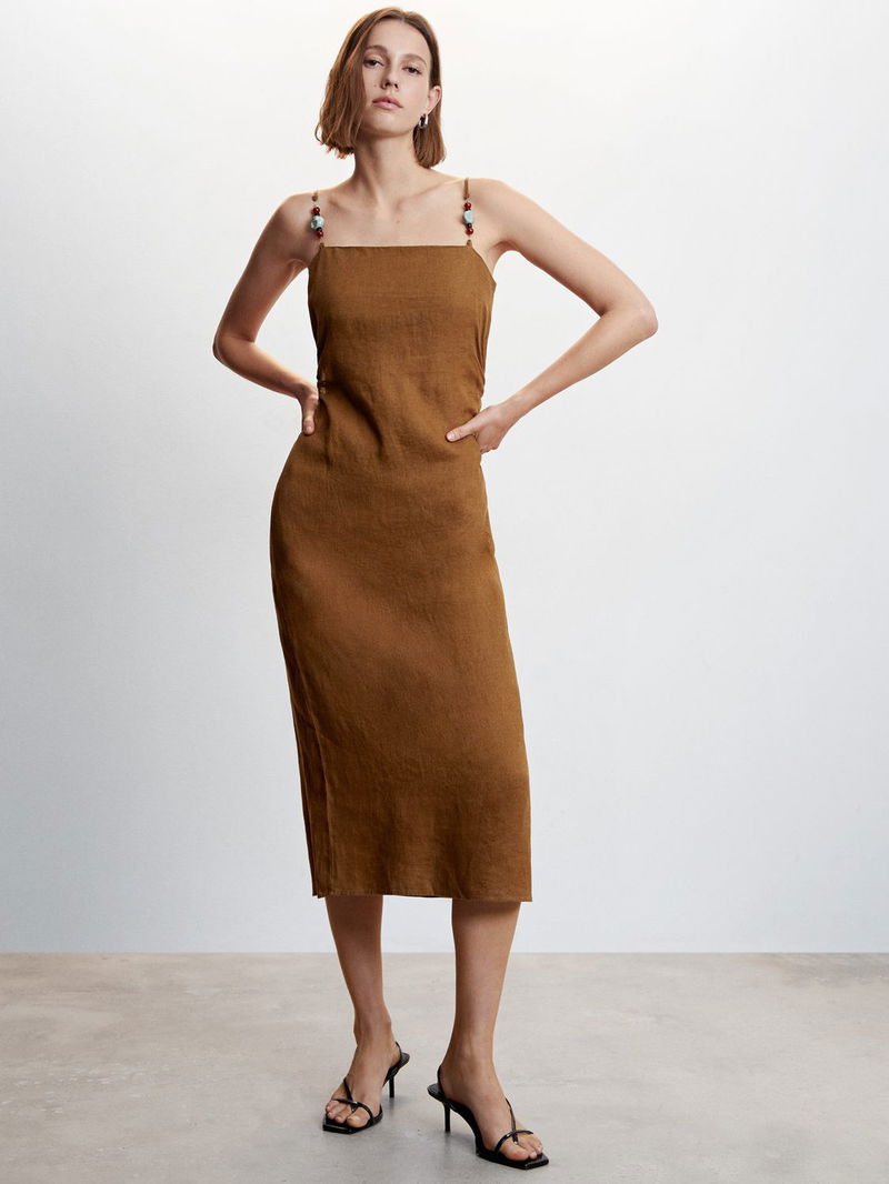 mango linen midi dress MANGO - Linen midi-dress with belt Ecru