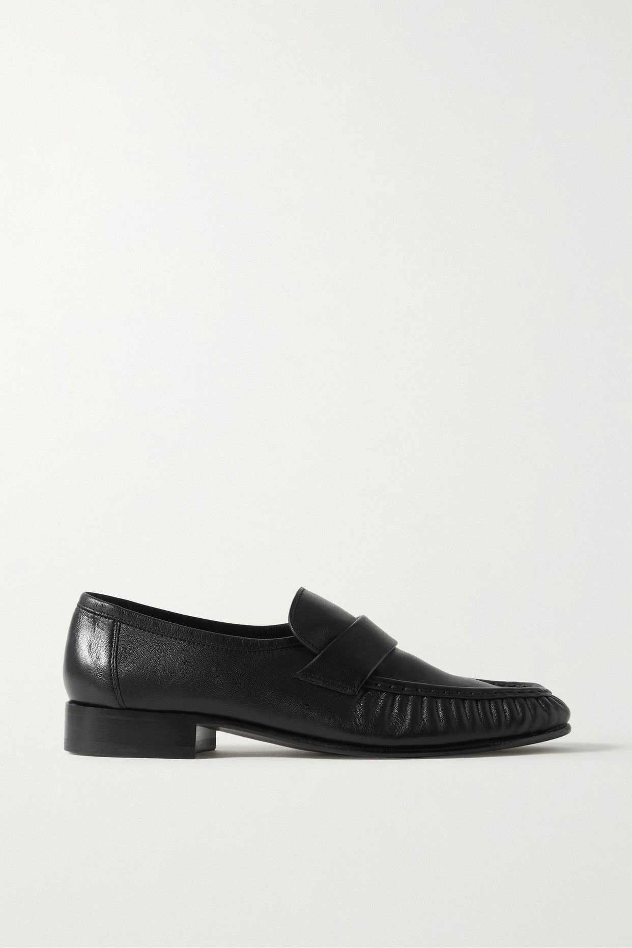 THE ROW Leather Penny Loafers in Black | Endource