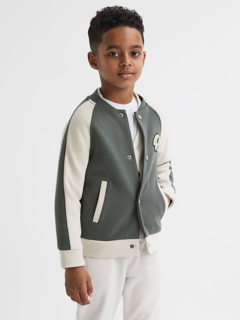 REISS Giles Long Sleeve Interlock Bomber Jacket in Light Khaki/Ecru ...
