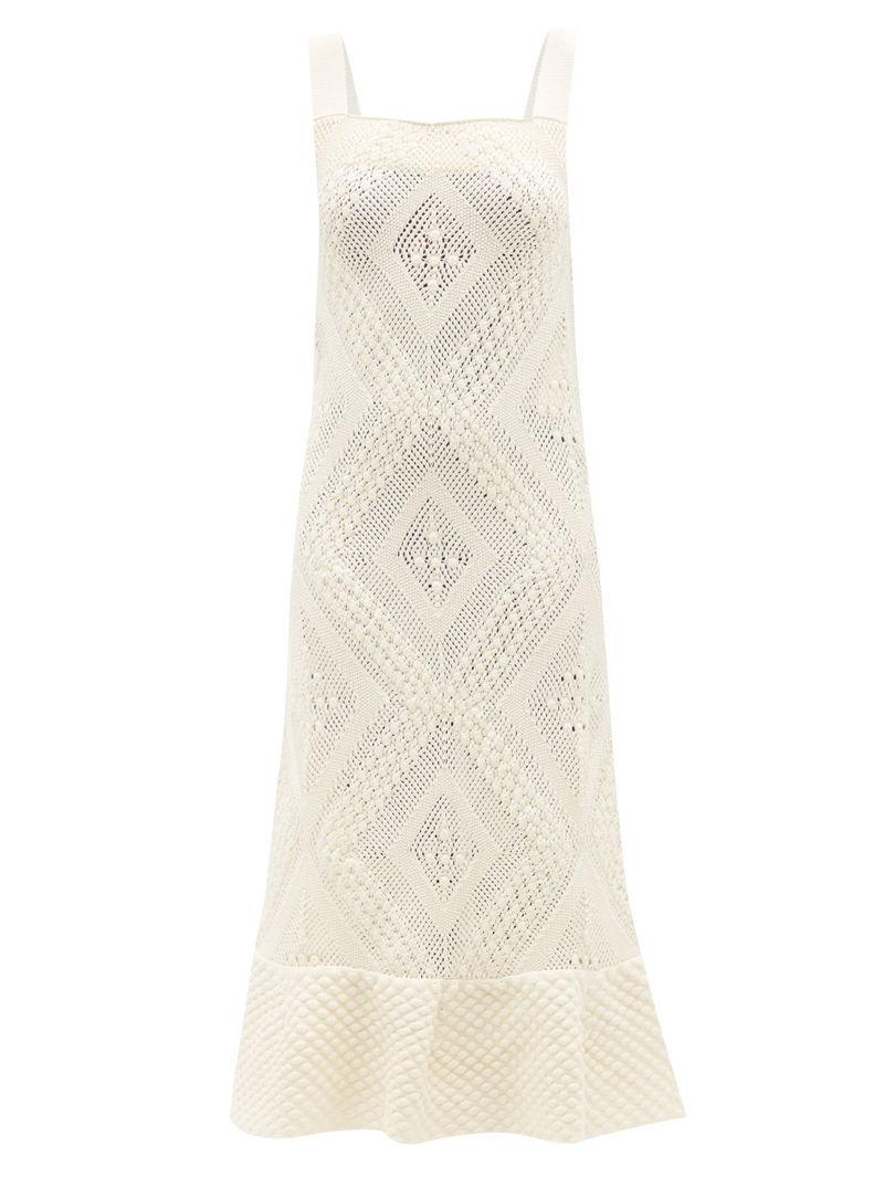 jil sander crochet dress Jil Sander Crochet Floral Slip Midi Dress | Neutrals