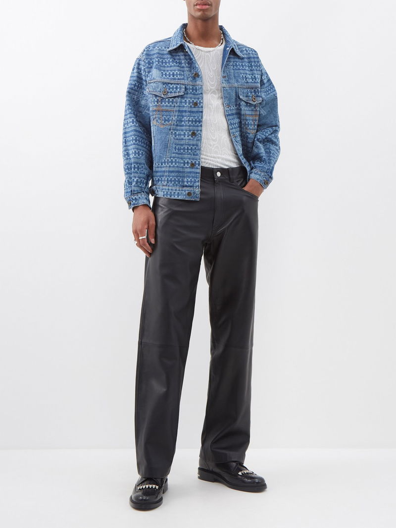 AHLUWALIA Kampala LaserEtched Denim Jacket in Blue Endource