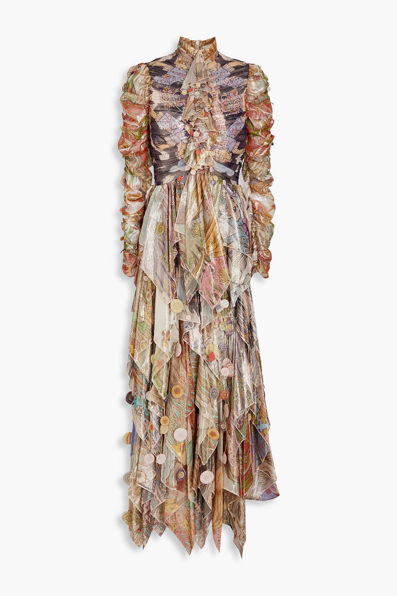 ZIMMERMANN Ruffled Printed Lamé Maxi Dress in Purple | Endource