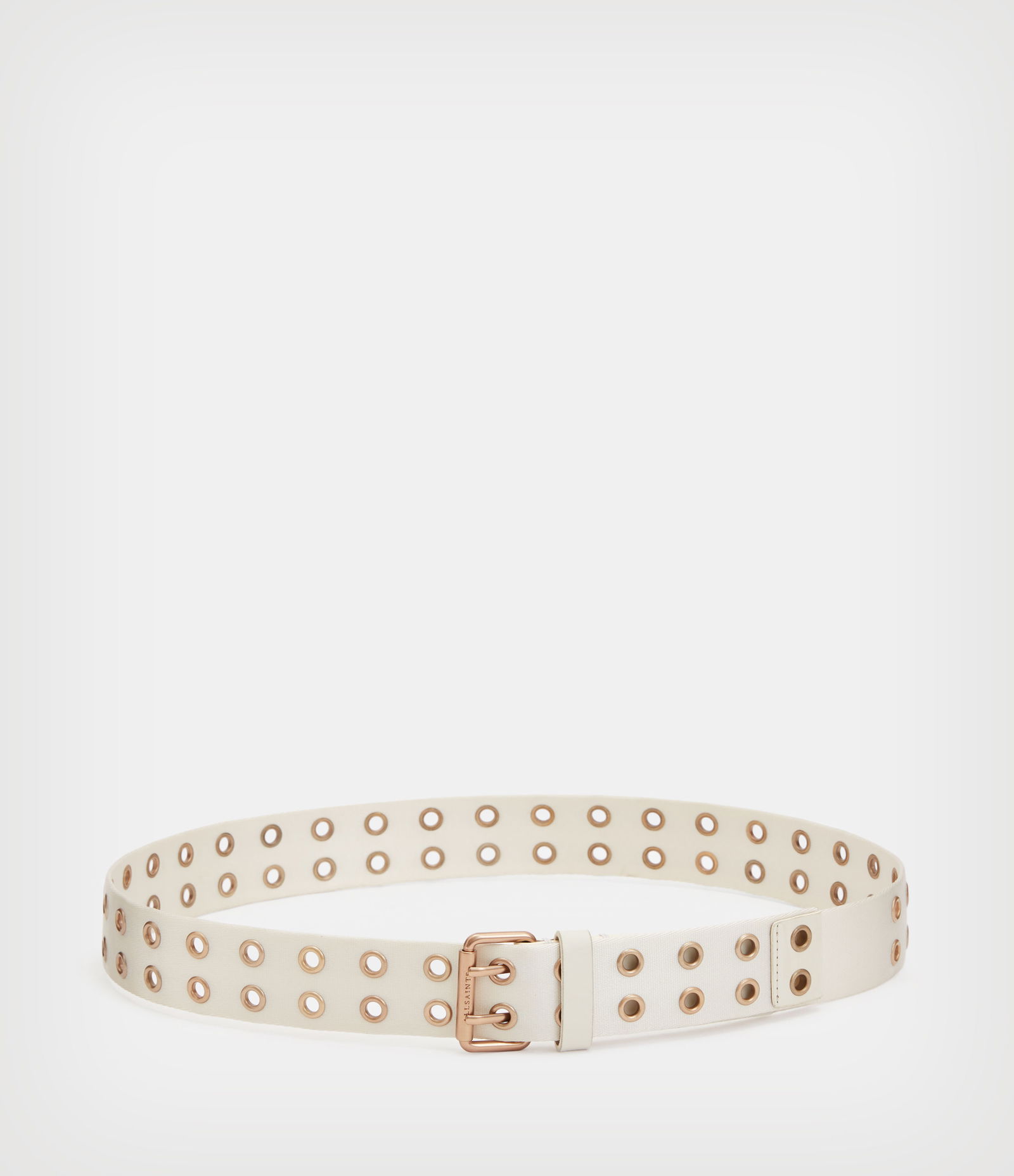 All Saints L-XL Ivory Genuine Leather Gold Tone Eyelet Belt AllSaints Iryna Eyelet Leather Double Wrap Belt, Black/Gold main image 4