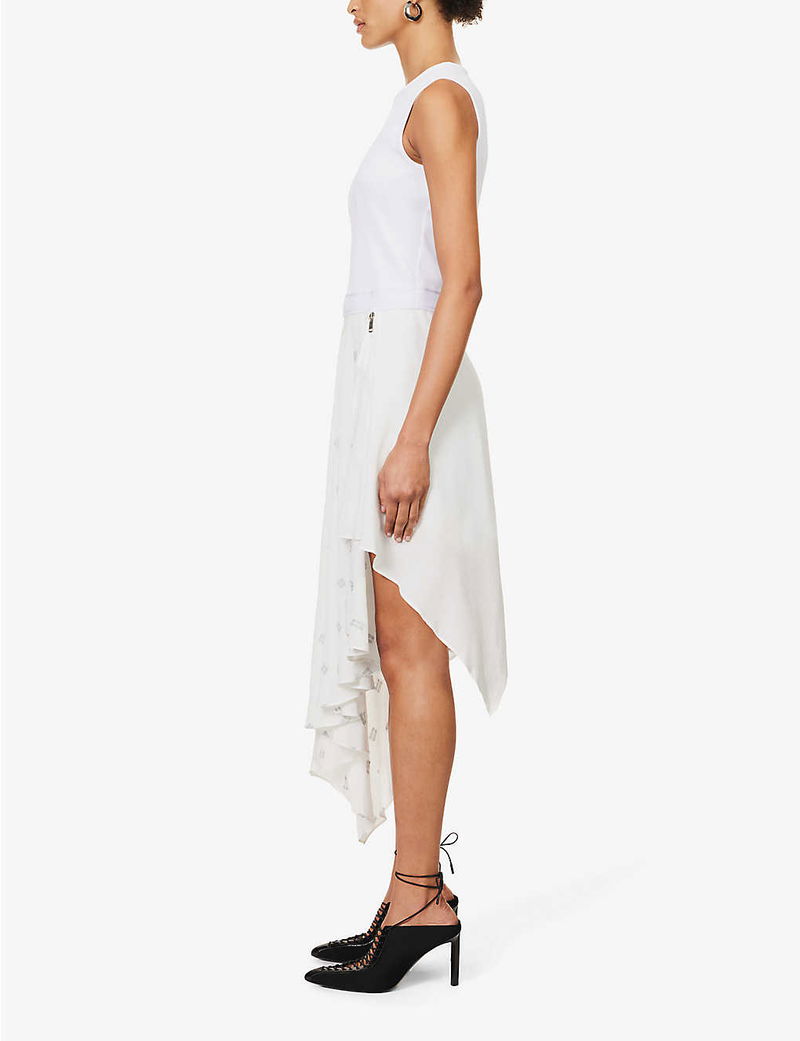 GIVENCHY Logo-Embroidered Asymmetric-Hem Midi Dress endource