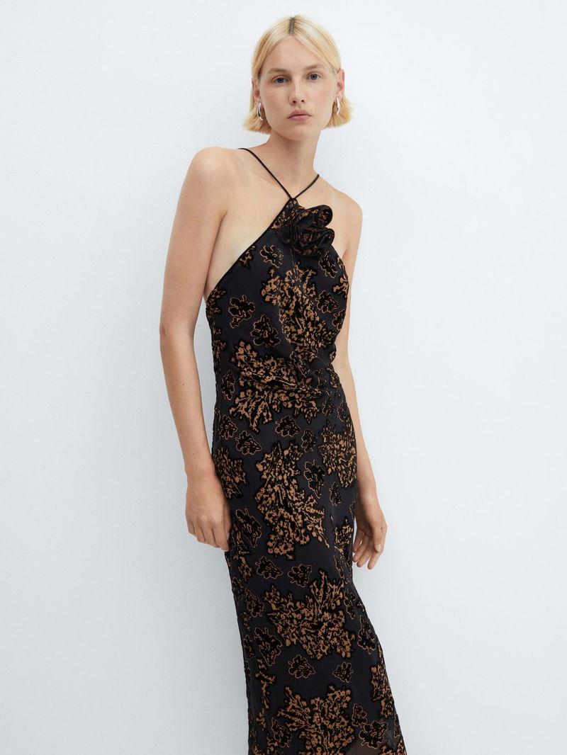 mango textured flowy dress Christy Jacquard Maxi col:cocktail-dresses