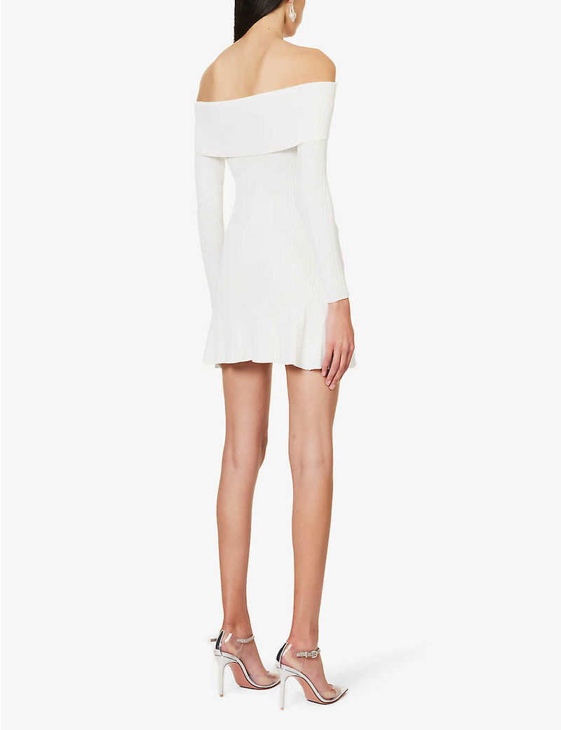 Incantelle | White Bardot-Neck Mini Dress