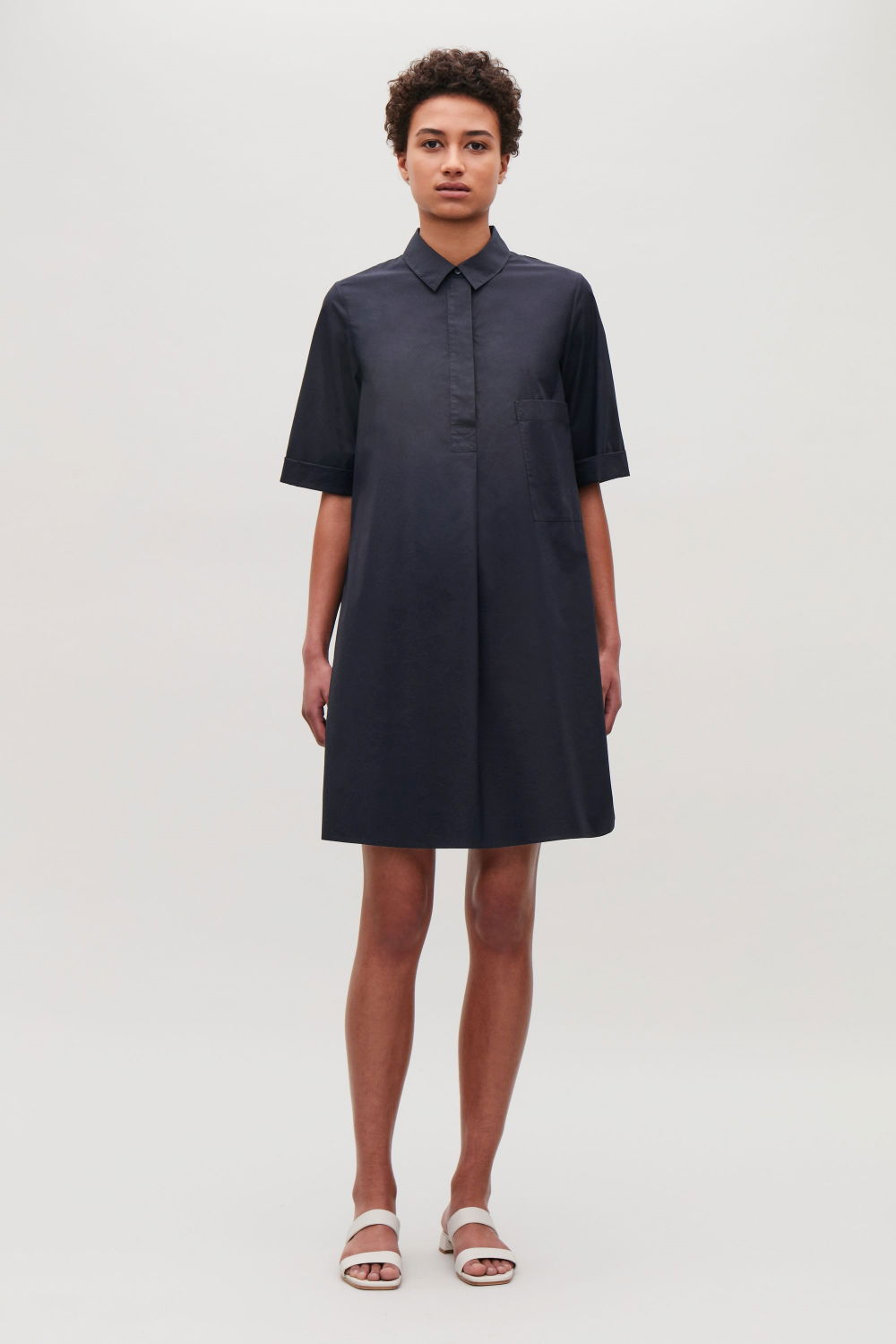 cos a line poplin shirt dress SLEEVELESS COTTON-POPLIN SHIRT DRESS - DARK BROWN