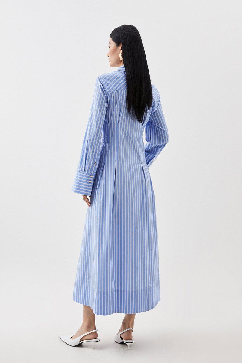 KAREN MILLEN Tall Cotton Stripe Tie Detail Midi Shirt Dress | endource
