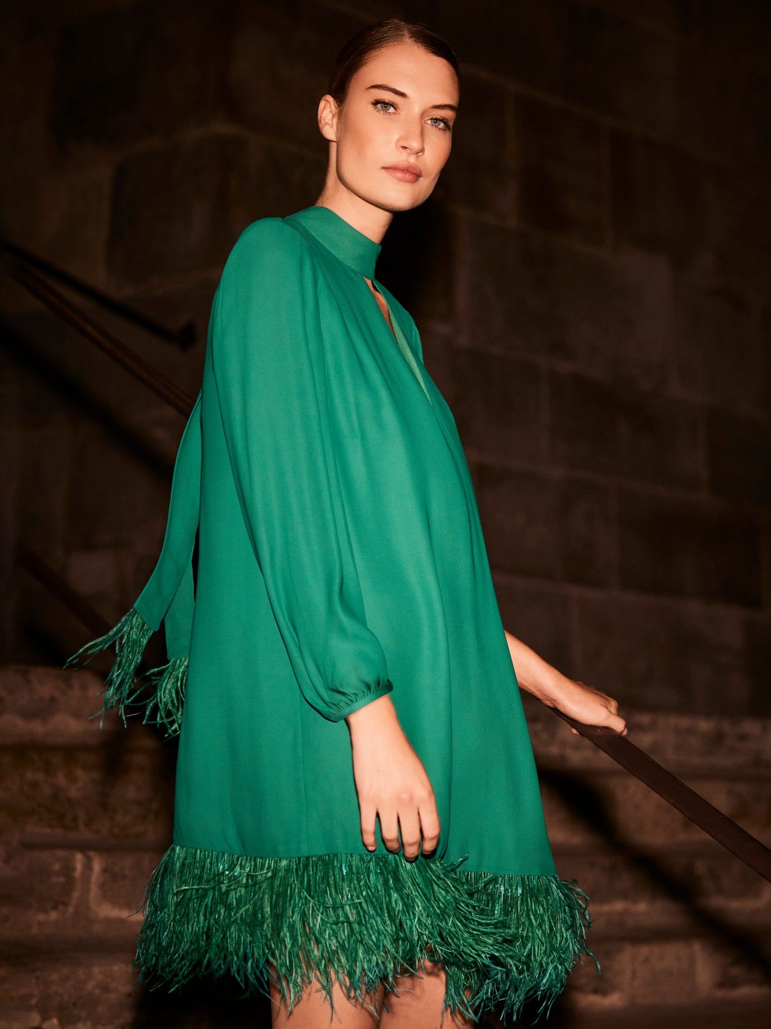 slim fit dress slacks Luxury Turquoise Dubai Evening Feather Dress with Cape Sleeves 12 US Women's Numeric / Royal Blue main image 1