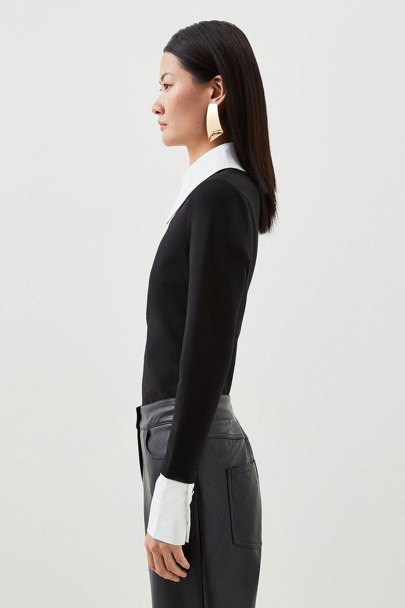 Jersey Cotton Poplin Collar Top | Karen Millen