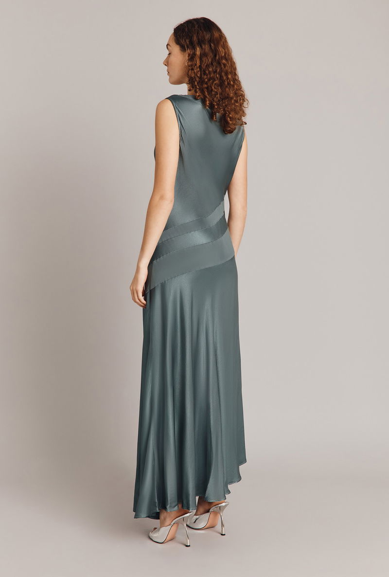 GHOST Addison Satin Asymmetric Midi Dress