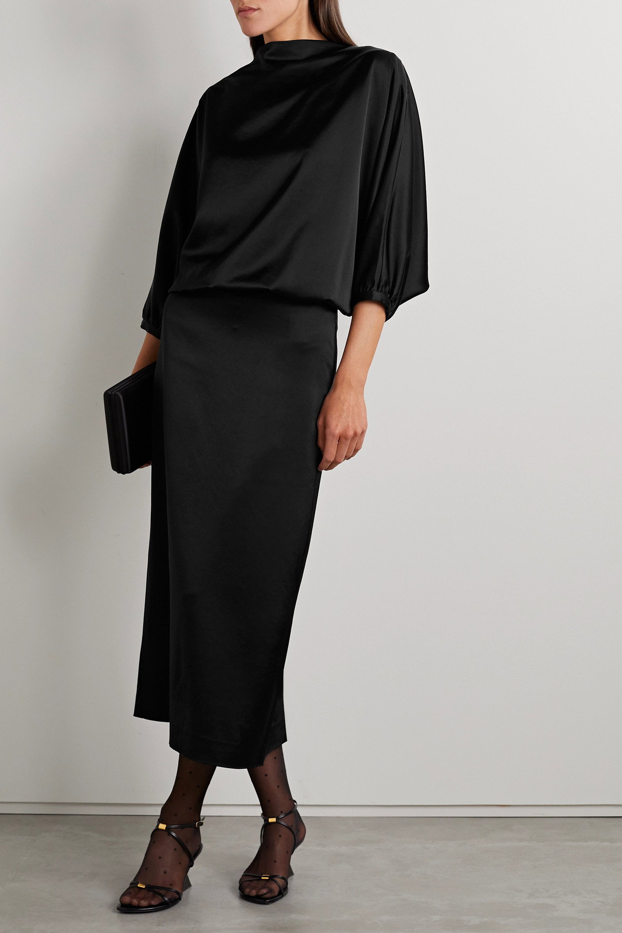 TOTEME Draped Satin Midi Dress | endource