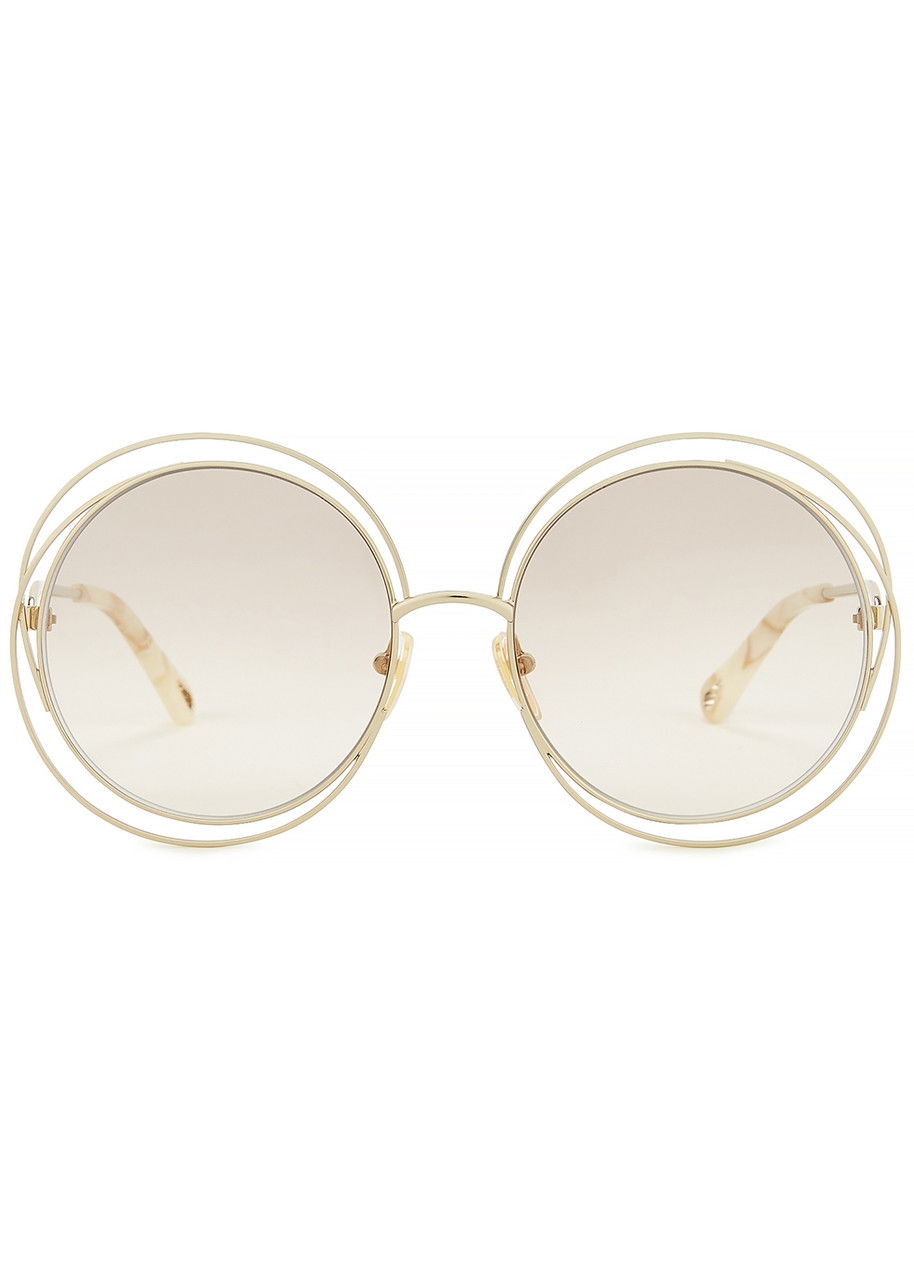 ChloÉ Carlina Gold Tone Round Frame Sunglasses Endource 